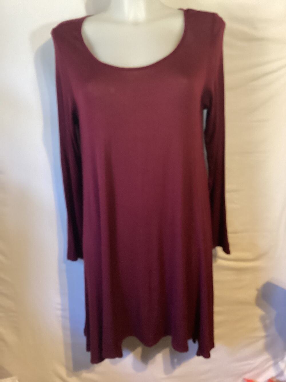 2193 By Together Women Ruffle Bottom Long Sleeve Hi-Low Dress Maroon Size Small